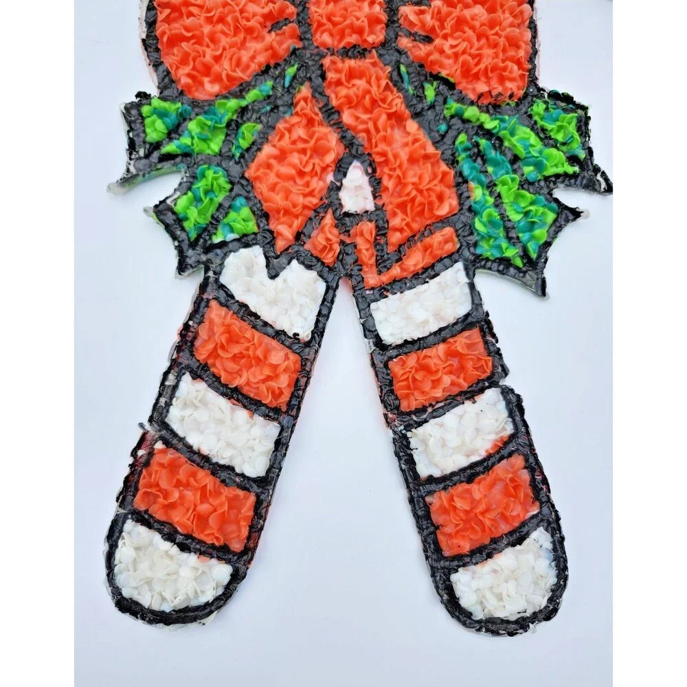 Vintage Melted Plastic Popcorn Christmas Double Candy Cane Wall Decor Retro